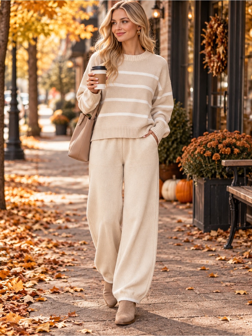 Sincerely Jules NWT 2-Piece Cream Stripe Knit Sweater Pants Set XS